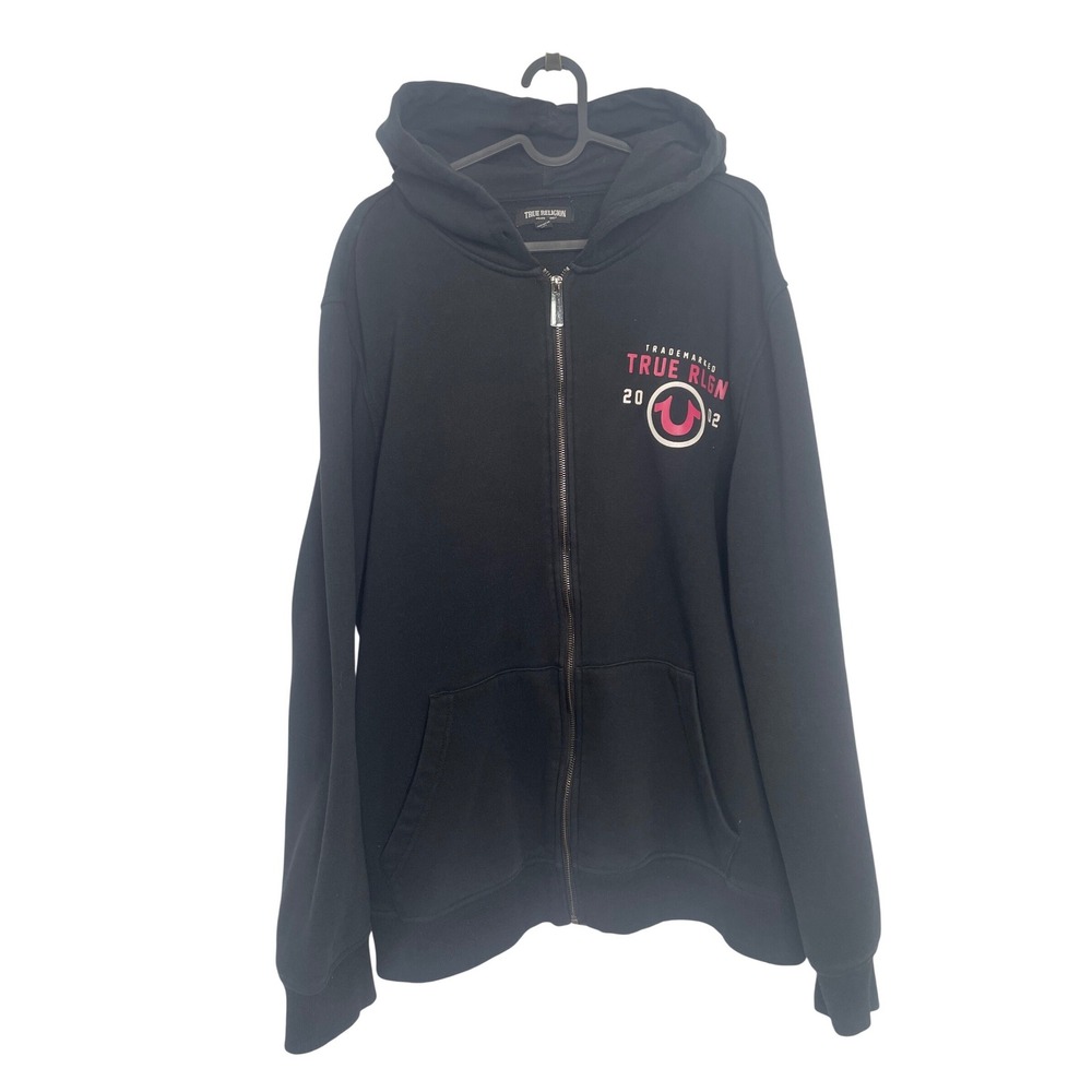 True Religion Hoodie Zip Up Graphic Logo Black XXL